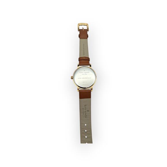 Kate Spade New York Gold-Tone Watch Brown Leather Strap Mother of Pearl Dial - Picture 6 of 9